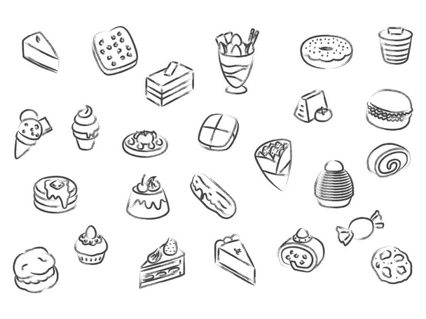 Ecsetírás édességek tapéta illusztráció ikon készlet - Vektor, kép