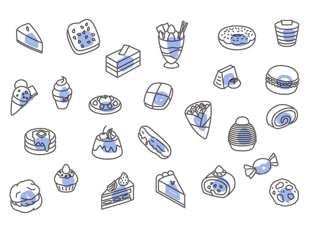 Σύνολο εικονιδίων εικονογράφησης περίγραμμα γλυκά ταπετσαρία - Διάνυσμα, εικόνα