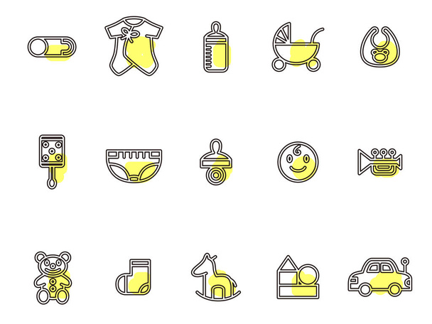 Outline childcare baby supplies illustration icon set - Vector, Image