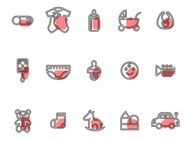 Outline childcare baby supplies illustration icon set - Vector, Image