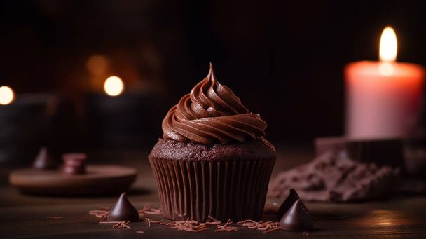 Chocolate cupcake on wooden table - Photo, Image