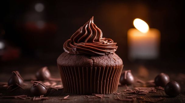 chocolade cupcake op houten tafel - Foto, afbeelding