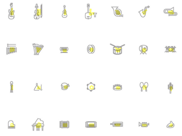 Overzicht muziekinstrumenten illustratie icoon set - Vector, afbeelding