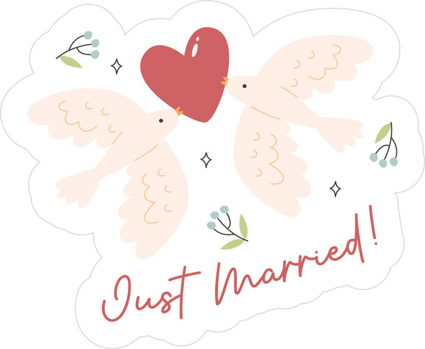 Appena sposati colombe adesivo vettoriale Illustrazione - Vettoriali, immagini