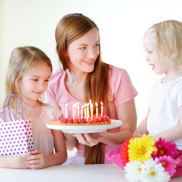 Daughters and mother on birthday - Fotoğraf, Görsel