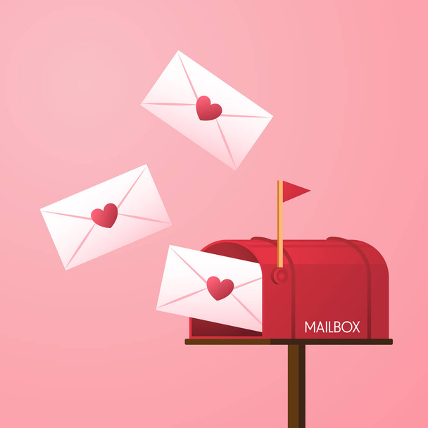 Love letter vector. Mailbox vector. mailbox on pink background. Love letter in mailbox. Envelope. - Vetor, Imagem