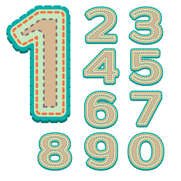 Цветные цифры со стежками
 - Вектор,изображение