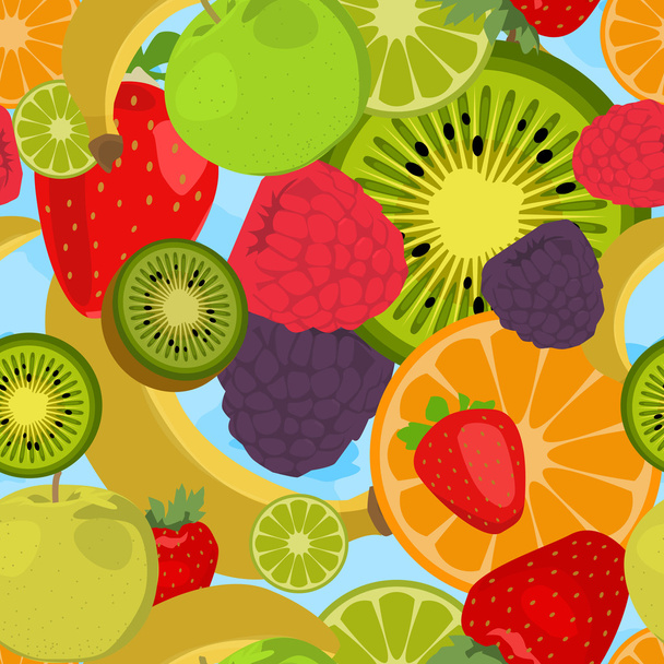 果物や果実のフラットなデザインとシームレスな背景 - ベクター画像