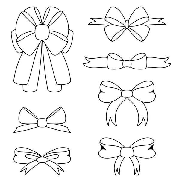 Versatile Black and White Doodle Ribbon Bow Collection. Hand Drawn Flat Style Adds a Playful Touch to Decorations. Big Set of Bowties for Creative Endeavors. - Vector, Image