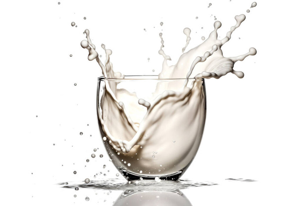  Beyaz arka planda izole edilmiş bir bardağa süt sıçratma. - Fotoğraf, Görsel