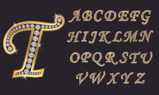 Golden alphabet, letters from A to Z - Vektör, Görsel