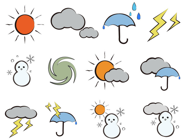 Egy sor aranyos illusztrációk időjárási jelek - Vektor, kép
