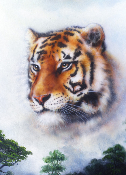 A beautiful  painting  tiger looking background - Photo, Image