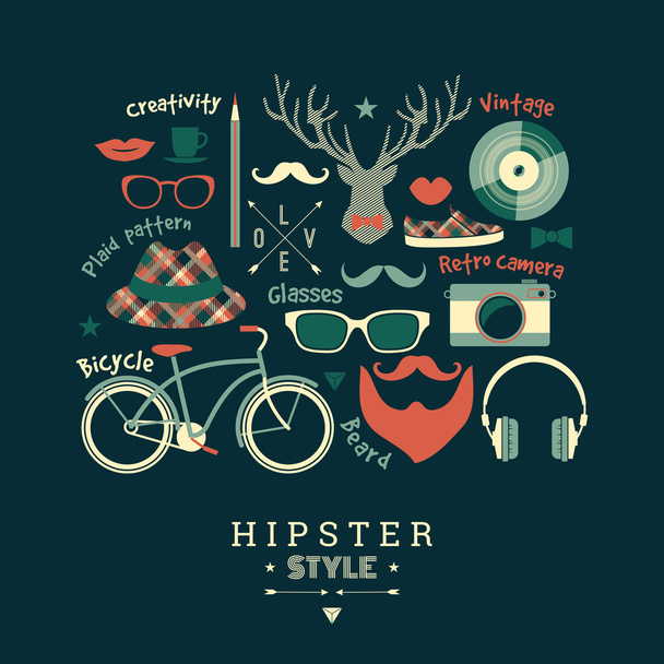 Flat design vector illustration of hipster style. - Vector, Image