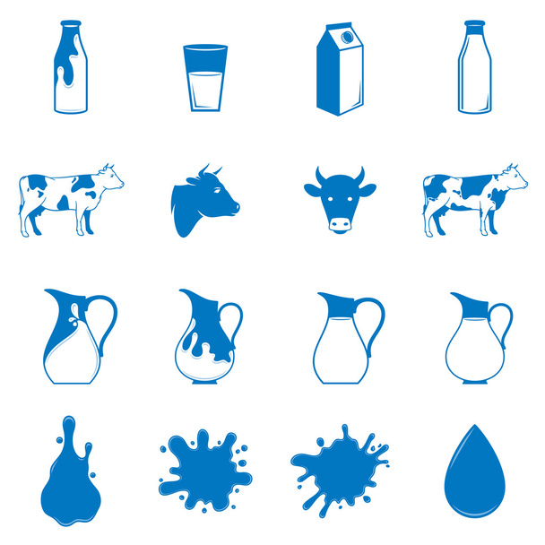牛乳アイコン、水しぶき、抽象的な形とデザイン要素のセット - ベクター画像