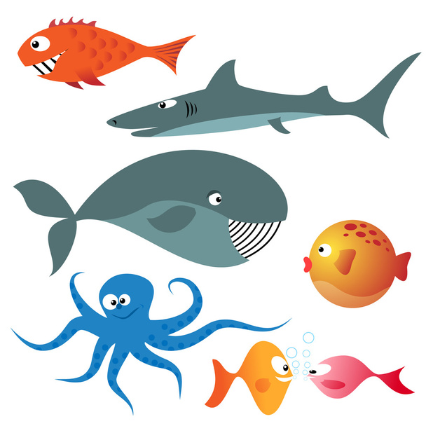 Set of various sea animals - Vector, Image