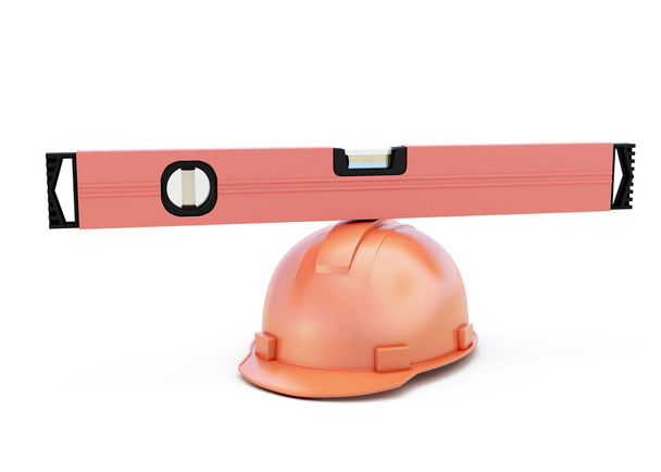 Conceptual image of a construction level on a helmet - Photo, Image