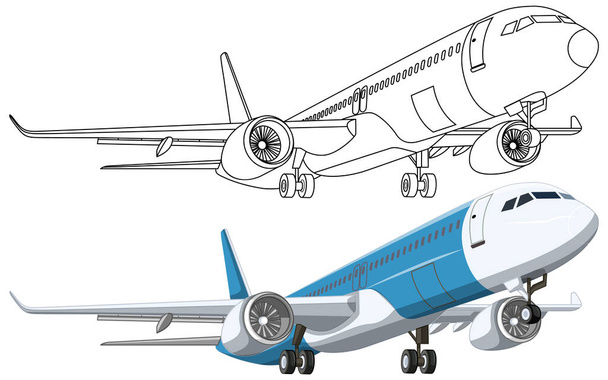 Prosta ilustracja kreskówki komercyjnego samolotu lotniczego startującego - Wektor, obraz