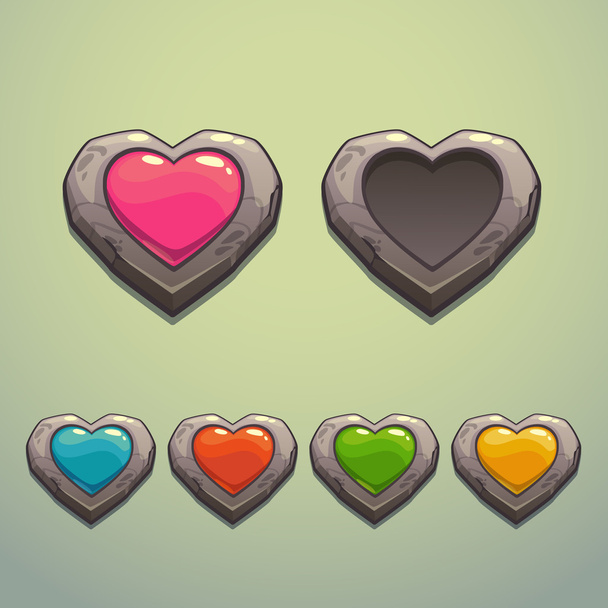Set of cartoon stone hearts - Vector, Image