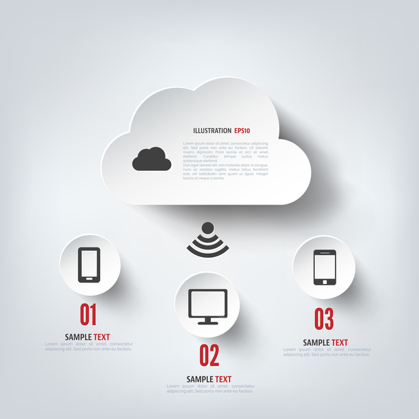 Cloud computing background with web icons. Social network. Mobile app. - Vecteur, image