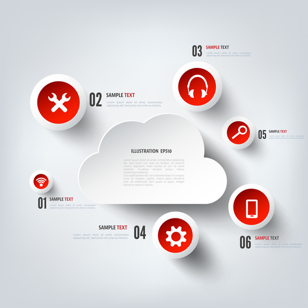 Cloud Computing Hintergrund mit Web-Symbolen. Soziales Netzwerk. mobile App. - Vektor, Bild