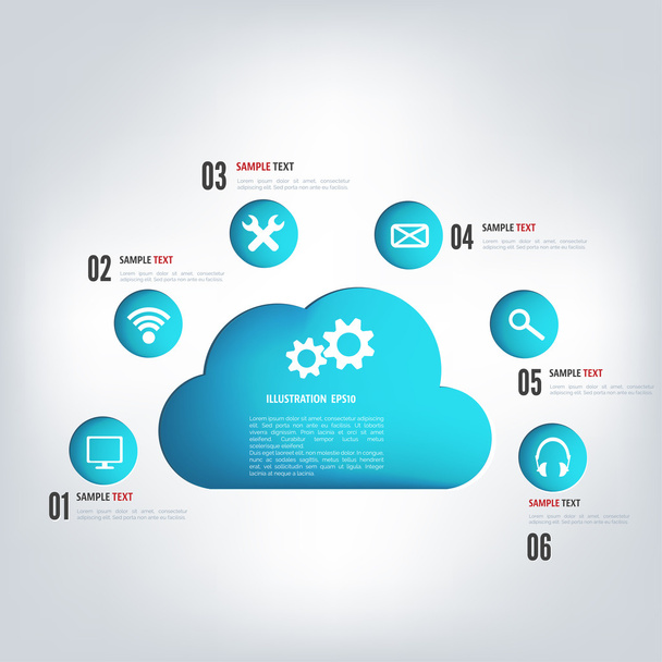 Cloud Computing Hintergrund mit Web-Symbolen. Soziales Netzwerk. mobile App. - Vektor, Bild