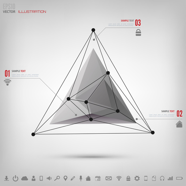 Fondo geométrico poligonal abstracto con iconos web. Elementos triangulares
. - Vector, imagen