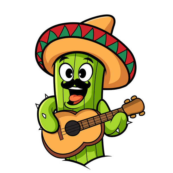 Cartoon Cactus Playing Guitar Vector Illustration - Vector, Image