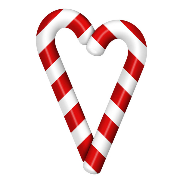 Bastón de caramelo de Navidad en forma de corazón, aislado sobre un fondo blanco. Me encanta la Navidad. Ilustración vectorial. - Vector, Imagen