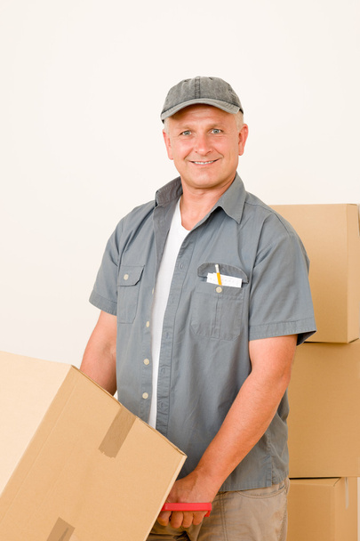 Messenger mature male courier delivering parcels - Foto, afbeelding