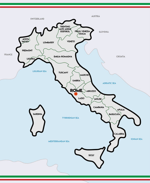 Administrativní barevná mapa Itálie. vektorová ilustrace - Vektor, obrázek
