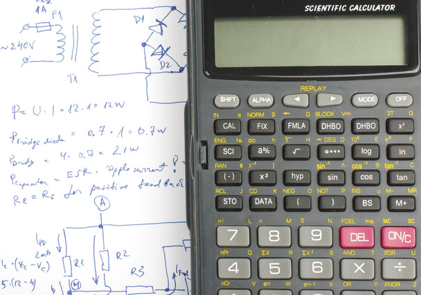 Σημειώσεις σχεδίασης ηλεκτρονικών και επιστήμης αριθμομηχανή - Φωτογραφία, εικόνα