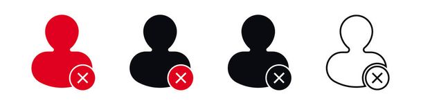 Icono de cuenta de prohibición de usuario. Interfaz de perfil web eliminada o bloqueada con advertencia de vector fuera de línea - Vector, imagen
