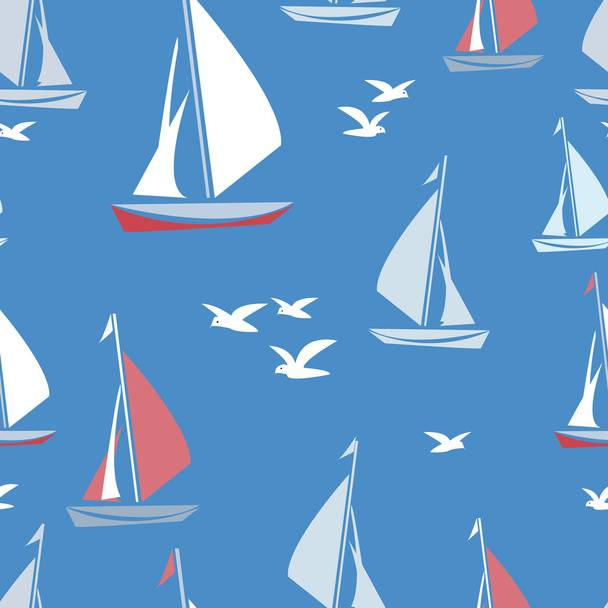 Ships and seagulls - Вектор,изображение