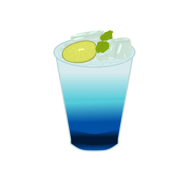 Vektoros illusztráció citrommal és mentalevéllel töltött kék jégről - Vektor, kép