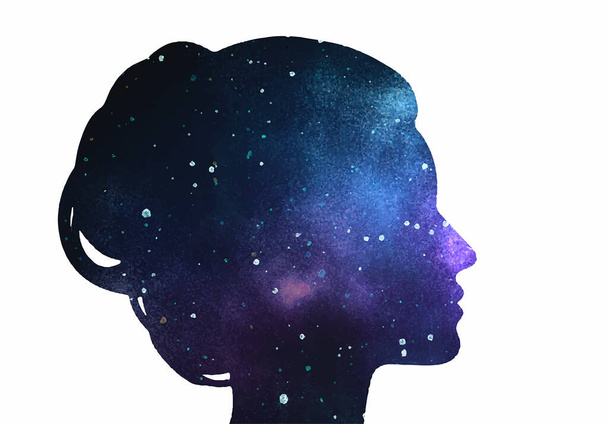 Wektor ilustracja sylwetka głowy kobiety z przestrzeni - Wektor, obraz