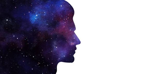 Ilustración vectorial de la silueta de la cabeza humana con galaxia abstracta - Vector, Imagen
