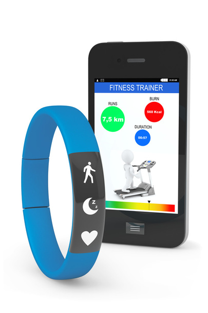 Blauwe Fitness Tracker met mobiele telefoon - Foto, afbeelding