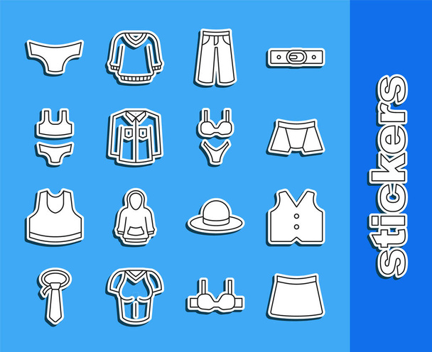 Spódnica, kamizelka, męskie majtki, spodnie, koszula, strój kąpielowy i ikona. Wektor - Wektor, obraz