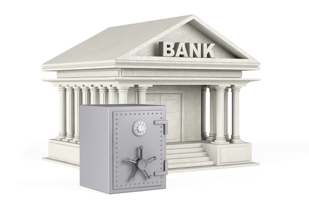 Chronić koncepcja pieniądza. Metalowe kasa i Bank Building - Zdjęcie, obraz