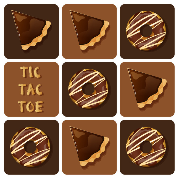 Tic-Tac-Toe a fánk, és a csokoládé torta - Vektor, kép