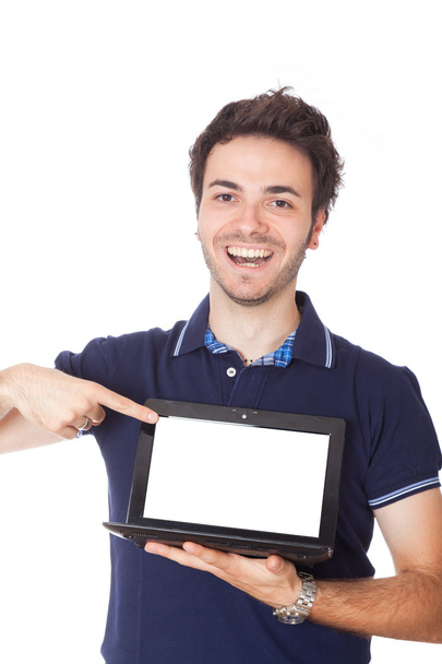Man Holding Netbook with Blank Screen - Zdjęcie, obraz
