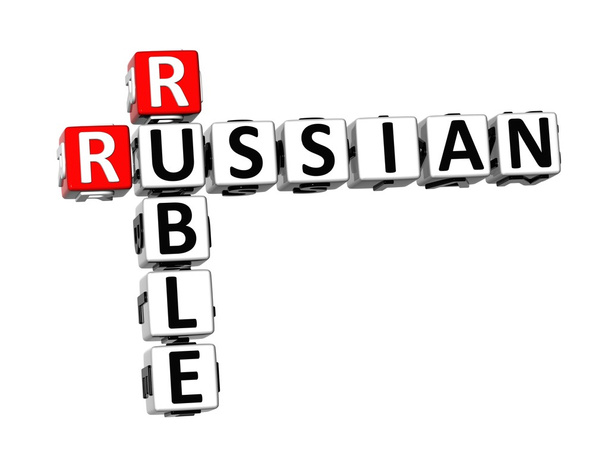 3d Kreuzworträtsel russischer Rubel auf weißem Hintergrund - Foto, Bild
