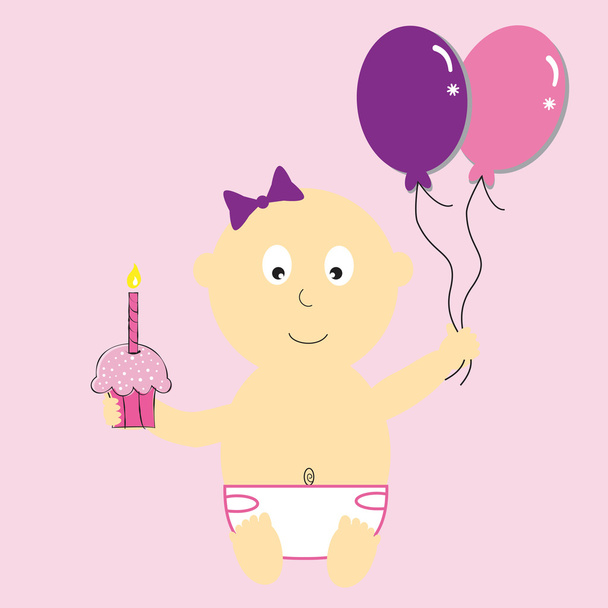 女の赤ちゃんの初めての誕生日 - ベクター画像