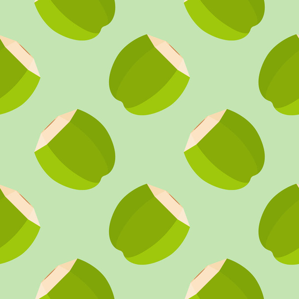 fresh young coconut seamless pattern isolated on color background. tropical vector illustration. - Vector, Image