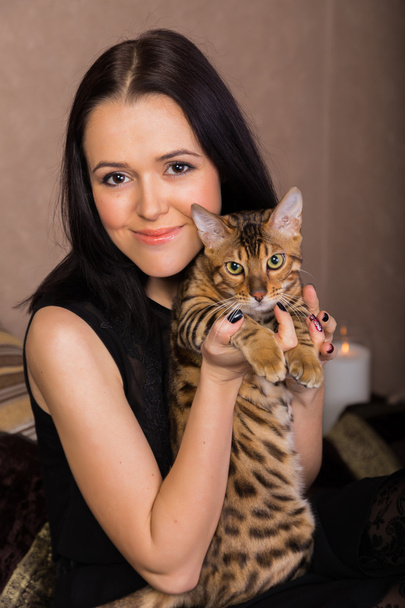 Beautiful woman and cat - Фото, изображение