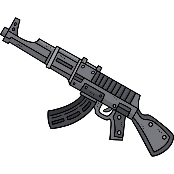 Ce clipart de bande dessinée montre une illustration de pistolet à sous-machine. - Vecteur, image
