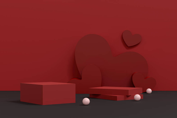 Concepto de San Valentín Tarjeta de felicitación romántica, diseño de exhibición de productos y podio con corazones, amor y sentimiento - Foto, Imagen