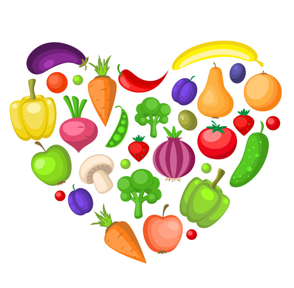 Fruits and vegetables heart - Vector, Image