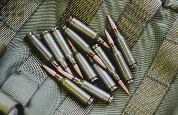 Dispersos balas en un bolsillo de mochila táctica  - Foto, Imagen